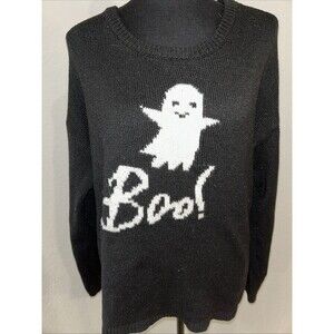 State of Mine Women Ghost Halloween Sweater Boo Black Knit Pullover Crewneck 2XL